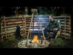 Coziest Bushcraft Campfire Place Near a Wild Forest Hut, Forest Furniture, Cooking in the Forest