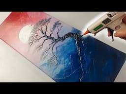 JAPANESE STYLE Glue Gun Art- Blood Moon 🌙 Acrylic Pouring! | AB Creative Tutorial