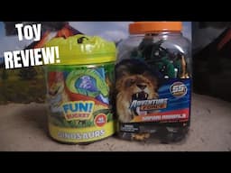 Adventure Force 55 Pcs Safari Animal Bucket DINOSAUR 45 PCS TOY BUCKET TOY REVIEW!