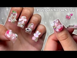 EXTRA SHORT POLYGEL CHARM NAILS✨ POLYGEL JUNK NAILS & GLOW IN THE DARK NAIL DESIGN | Nail Tutorial