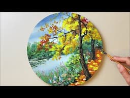 Landscape Painting / Circle Canvas / Acrylic Painting for Beginners / Step by Step