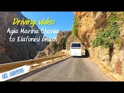 Chania Crete Road trip Driving from Agia Marina,Platanias to Elafonisi and Kedrodasos beach 4K