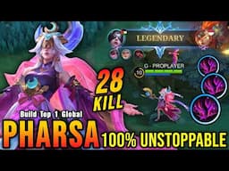 100% Unstoppable!! 28 Kills Pharsa One Hit Delete!! - Build Top 1 Global Pharsa ~ MLBB