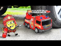 Helpp 😭😭 No Crushing Sponge Bob Fireman vs Fire truck 🚓 Crushing Crunchy & Soft Things by Car