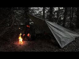 2 DAY SOLO RAINSTORM BUSHCRAFT CAMPING IN HEAVY THUNDERSTORM