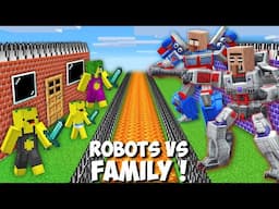 SURVIVAL BASE of SCARY ROBOTS vs MY FAMILY in Minecraft ! SCARY MONSTER CAR !