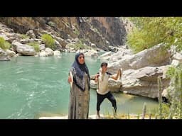 Nomadic Life: Fishing in the Roaring River with a Nomadic Boy and Woman 🌾🎣