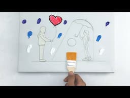 Couple In Rain / Masking Tape / Acrylic Painting for Beginners / Step by Step