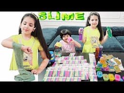 Hiba and Dua playing with colours slime : Kids playing colour slime videos