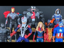 Bonecos Blast Gear Homem de Ferro, Homem Aranha, Taskmaster, Capitã Marvel, Venom, Capitão América