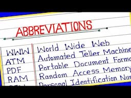 Common Abbreviations || Full forms || Useful daily life abbreviations in English