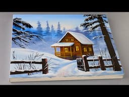 Winter Landscape Painting / Cozy Winter Cabin Acrylic Painting