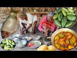 rural grandma &grandpa AMERICA FISH CURRY prepared by for their lunch.