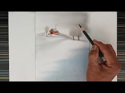 Drawing of landscape trees with a beautiful home by pencil and pastels.