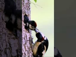 Great Spotted Woodpecker feeding young at nest #wildlife #birdphotography