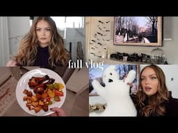 FALL VLOG 🍂 halloween decorate with me & maple glazed chicken recipe cook with me