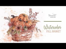 Watercolor and ink Fall basket - free outline