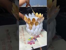 Golden Flower Vase Craft using Plastic Spoons #short #reel #viral #youtubeshort #trending #recycling