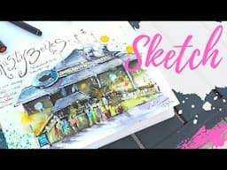 Sketching A Restaurant 🎨URBAN SKETCHING | Sketching My City #19 🖌️ How I Paint A Building!