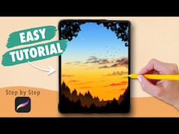 Procreate Drawing for Beginners | Easy Sunset Landscape - Digital Art Tutorial (step by step)