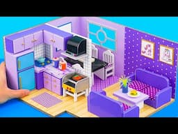 DIY Miniature Cardboard House #78 Build Beautiful Purple Room with Kitchen and Living Room (EASY)