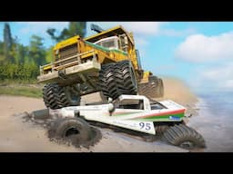 DESTROYING A Beach Buggy With A MASSIVE Monster Truck In Snowrunner Multiplayer Mods!