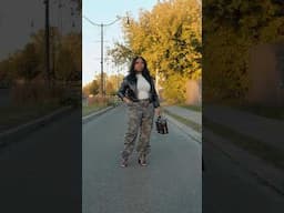 OLD CLOTHES CUTE OUTFIT | Camo Cargo Pants fitted top faux leather jacket & Black heeled sandals