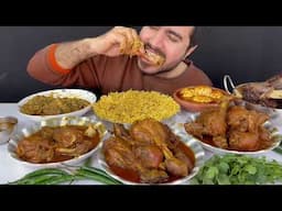 ASMR; Eating Spicy Mutton Curry+Eggs Curry+Chicken Curry+Green Chilli || Real Mukbang