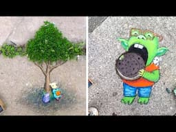 Fun Street Art Illustrations. Chalk Art