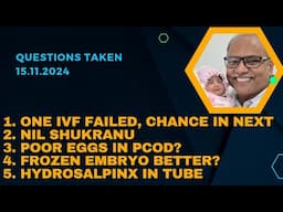 Questions Taken16.11.2024: 1. One IVF failed2. Nil Shukranu3. eggs in PCOD?4. FET?5. Hydrosalpinx