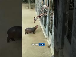 Baby Hippo Make Friends With Giant Giraffe