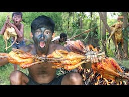 Survival in the rainforest - Cooking chicken recipe, eating delicious in wilderness!