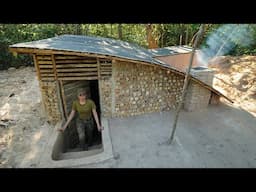 Creative Building Underground Private Bushcraft Shelter For Survival, In the root of Plastic