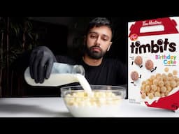 tim hortons timbits birthday cake cereal | mukbang asmr (no talking)