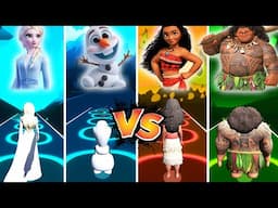 Frozen Elsa & Olaf VS Moana & Maui - Tiles Hop EDM Rush! Let It Go | How Far I'll Go!