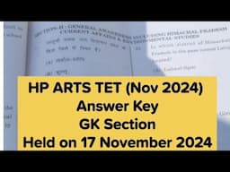 HP ARTS TET | Answer Key | GK Section | Held on 17 November 2024 | The Vani classes