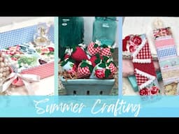 Fabric Crafts for Summer • Scrumptious Strawberries • Shabby Chic Ribbon Tray • Scrappy Bookmarks