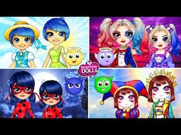 Day Girls Joy and Pomni vs Night Girls Marinette and Harley Quinn: Good or Bad? DIY Sticker Book