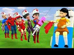 Scary Teacher 3D vs Squid Game  Become SuperHero Rescue  Pregnant Doll from the Stuck Elevator