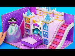 DIY Miniature House #81 Build Purple Castle in Unicorn Style with Cute Princess Dress From Cardboard