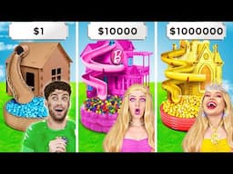 Poor vs Rich vs Giga Rich One Colored House Challenge! Easy Crafts & Funny Moments by 123 GO!