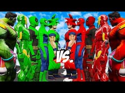 TEAM SUPERHEROES GREEN VS TEAM SUPERHEROES RED (SPIDER-MAN, HULK, GOKU, DEADPOOL, IRON MAN)