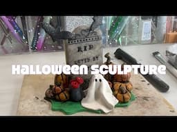 Make a polymer clay Halloween Scene with ghost pumpkins and wipe-away technique antiquing