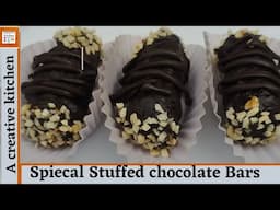 Healthy Chocolate Stuffed Bars/Almonds,Dates Stuffed Chocolate Bars Recipe by #acreativekitchen