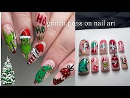 GRINCH NAILS🎄 Christmas nail art | ACRYLIC PRESS ON TUTORIAL | 3d snow globe nail art ❤️