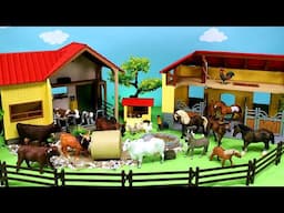 Cow Barn and Horse Stable - Farmyard Animal Figurines Horses Cows