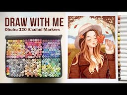 🍁 Draw with me / Marker Art "Maple Whispers" Process / Ohuhu 320 Alcohol Brush Markers