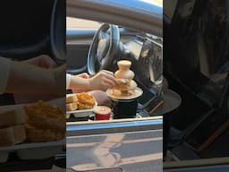 He set up a Raising Cane’s fountain in his Tesla??! #chicken #fastfood #tesla