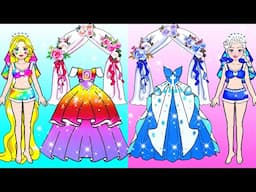 DIY Paper Doll Costume & Makeup Rainbow Bride VS Frozen Bride Barbie Wedding Handmade Dolls Beauty