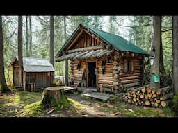 Living in the Wilderness Off Grid. Build Log Cabin in the Woods